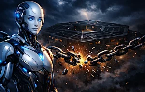 Article de N.E. Tatem - illustratio sur le sujet de : ANTHROPIC & CLAUDE La startup IA au cœur d'une bataille politique sans précédent