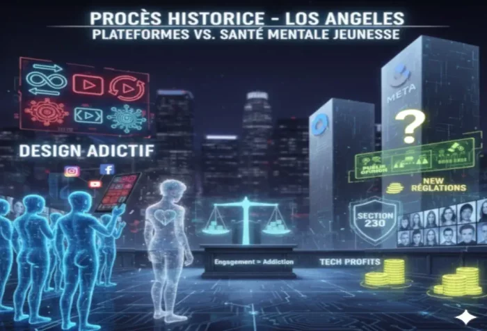 Procès historique à Los Angeles : Mark Zuckerberg et les géants des réseaux sociaux, dont Meta et Google, sont accusés d'avoir conçu Facebook, Instagram et YouTube pour maximiser l'addiction des jeunes utilisateurs. Au cœur du dossier : des algorithmes et fonctionnalités comme l'autoplay et le défilement infini, soupçonnés d'avoir aggravé anxiété et dépression chez des mineurs. 