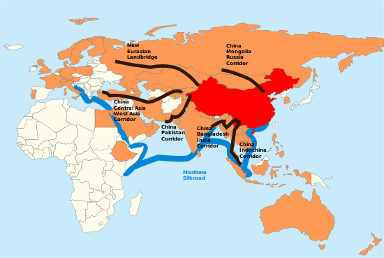 Map of Asia, showing the OBOR initiative